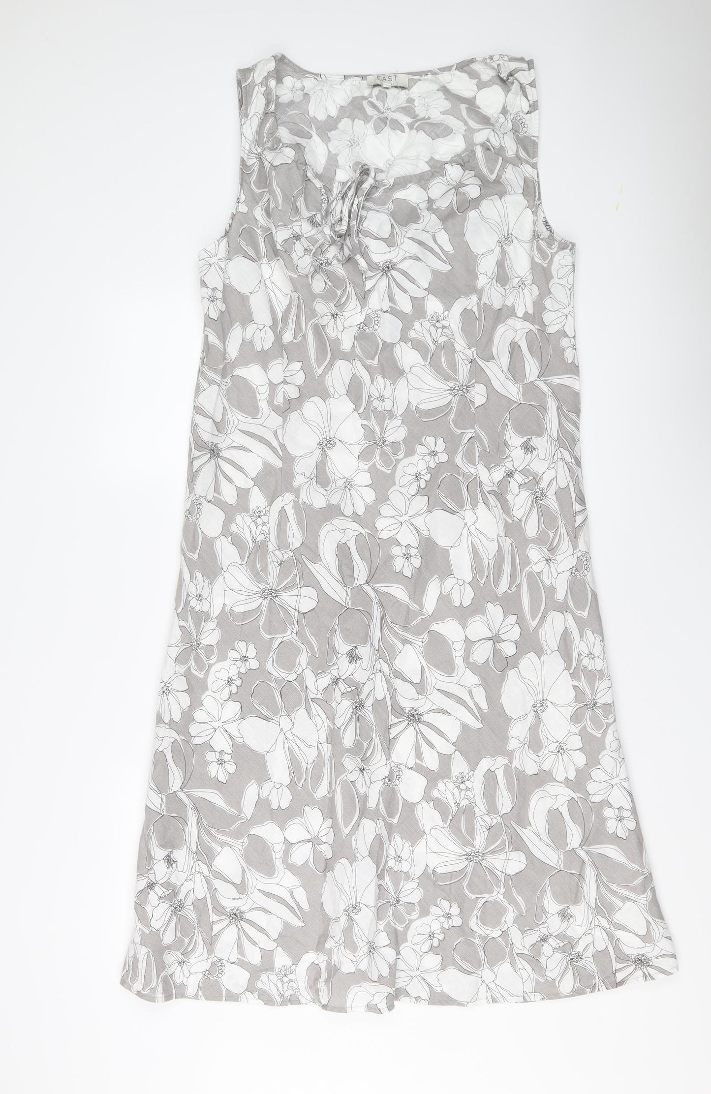 EAST Womens Grey Floral Linen A-Line Size 18 Round Neck Pullover