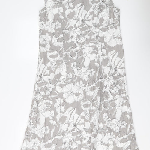 EAST Womens Grey Floral Linen A-Line Size 18 Round Neck Pullover