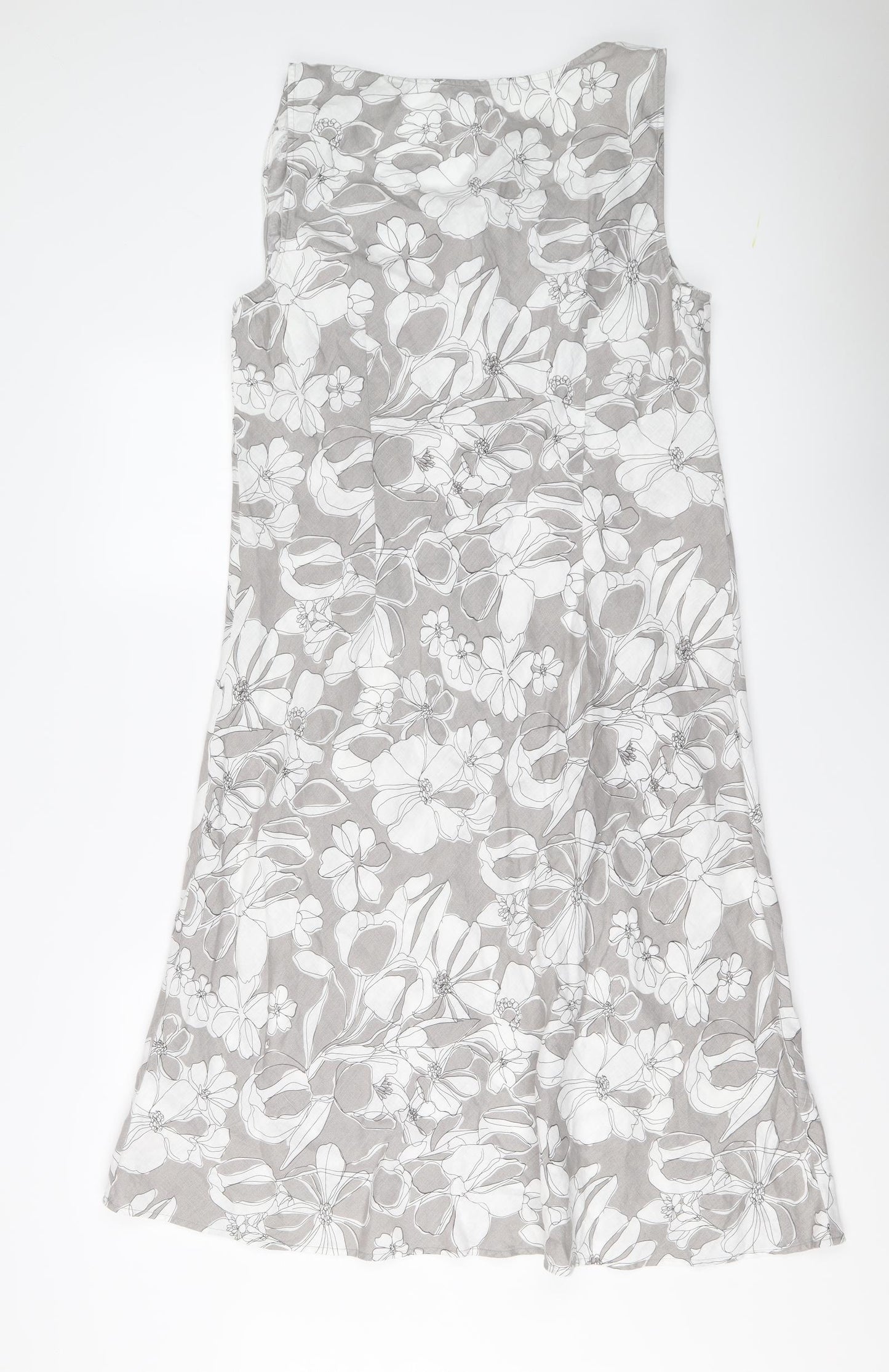 EAST Womens Grey Floral Linen A-Line Size 18 Round Neck Pullover