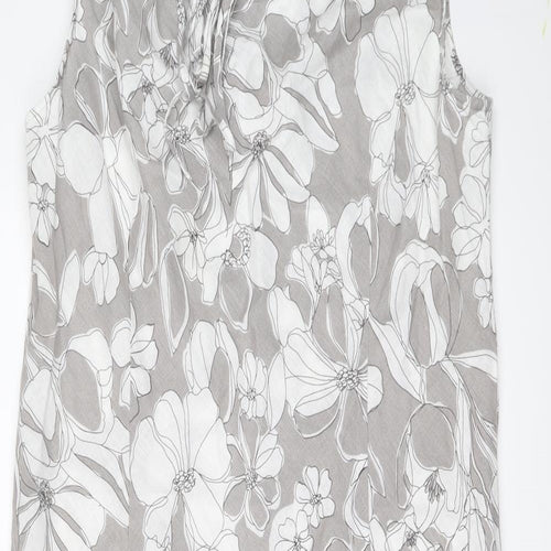 EAST Womens Grey Floral Linen A-Line Size 18 Round Neck Pullover