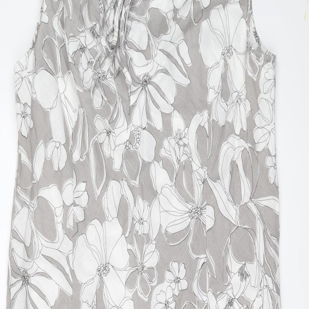 EAST Womens Grey Floral Linen A-Line Size 18 Round Neck Pullover