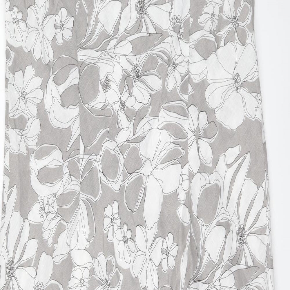 EAST Womens Grey Floral Linen A-Line Size 18 Round Neck Pullover