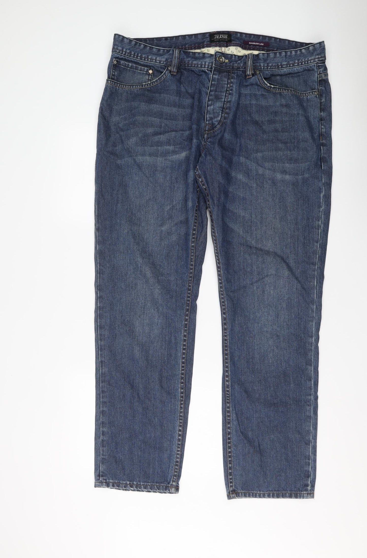 Jeff Banks Mens Blue Cotton Straight Jeans Size 42 in L32 in Regular Button
