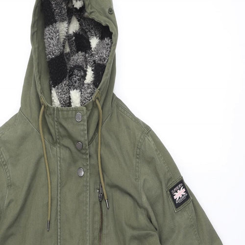 Superdry Womens Green Parka Coat Size 8 Zip