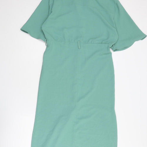Zara Womens Green Polyester Shirt Dress Size XS Collared Button