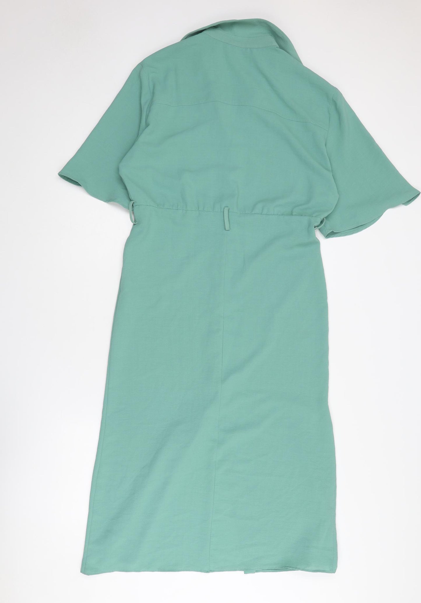 Zara Womens Green Polyester Shirt Dress Size XS Collared Button