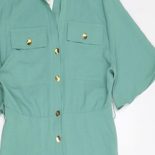 Zara Womens Green Polyester Shirt Dress Size XS Collared Button