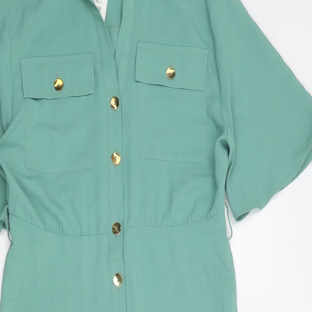 Zara Womens Green Polyester Shirt Dress Size XS Collared Button