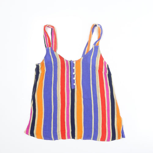 NEXT Womens Multicoloured Striped Viscose Basic Tank Size 10 V-Neck