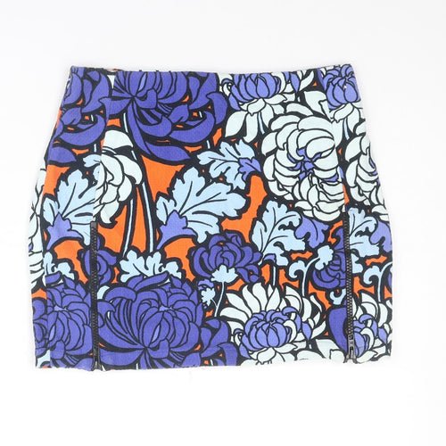 Topshop Womens Multicoloured Geometric Cotton Mini Skirt Size 8 Zip