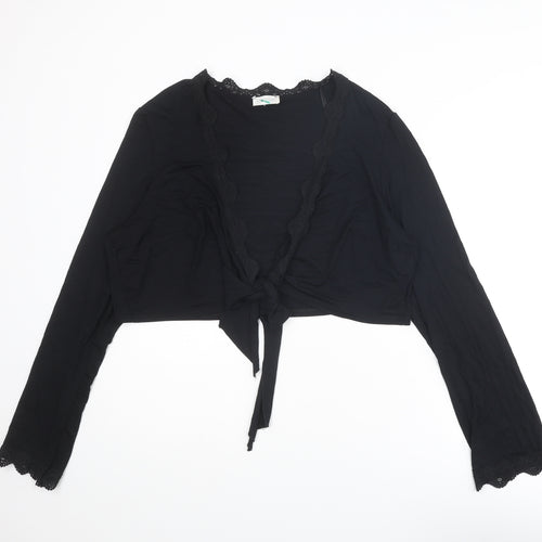 Chapter Womens Black Viscose Cropped Blouse Size 24 V-Neck - Tie Front