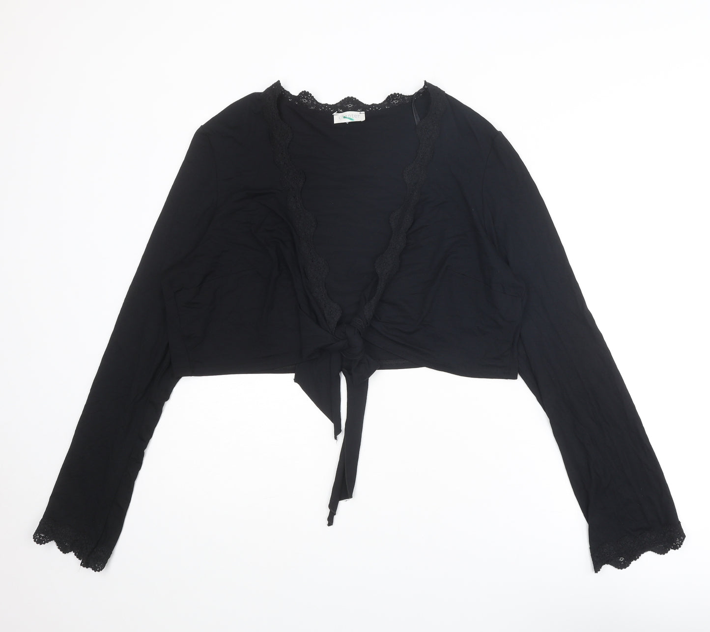 Chapter Womens Black Viscose Cropped Blouse Size 24 V-Neck - Tie Front