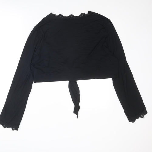 Chapter Womens Black Viscose Cropped Blouse Size 24 V-Neck - Tie Front