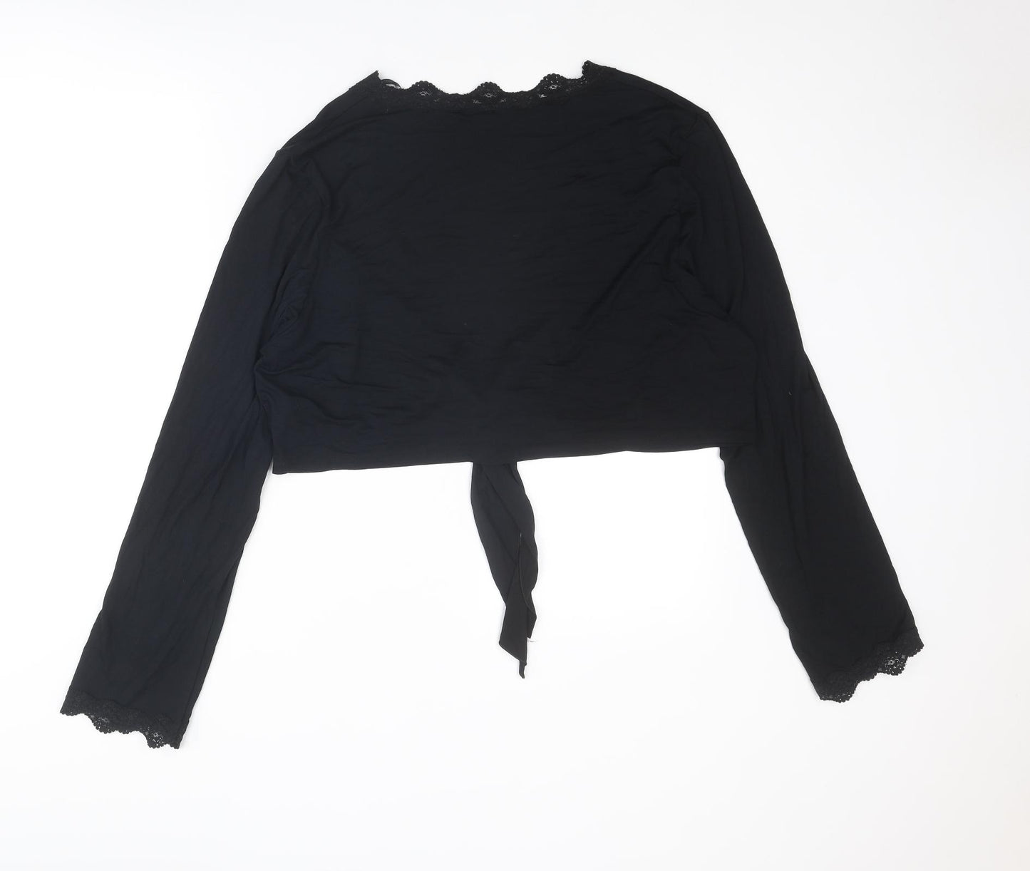 Chapter Womens Black Viscose Cropped Blouse Size 24 V-Neck - Tie Front