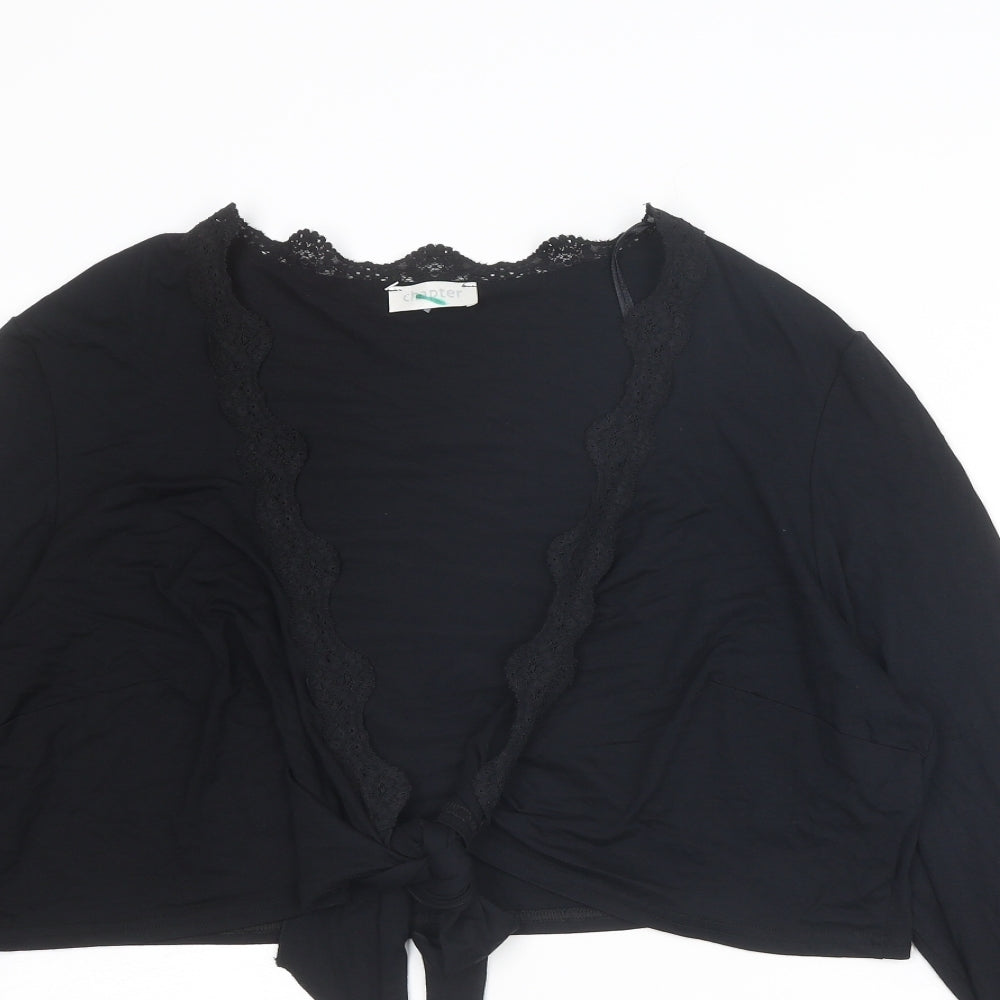 Chapter Womens Black Viscose Cropped Blouse Size 24 V-Neck - Tie Front