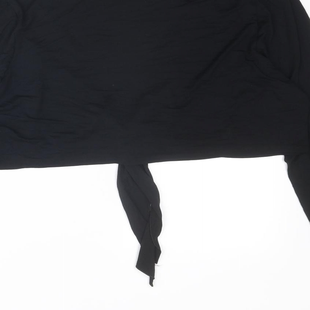 Chapter Womens Black Viscose Cropped Blouse Size 24 V-Neck - Tie Front