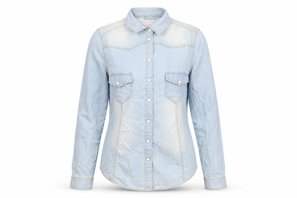 Denim & Co. Womens Blue Cotton Basic Button-Up Size 10 Collared