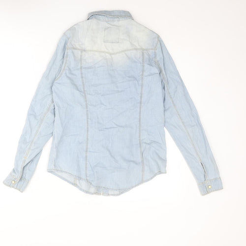 Denim & Co. Womens Blue Cotton Basic Button-Up Size 10 Collared