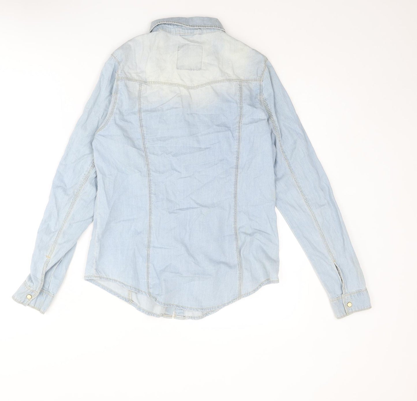 Denim & Co. Womens Blue Cotton Basic Button-Up Size 10 Collared