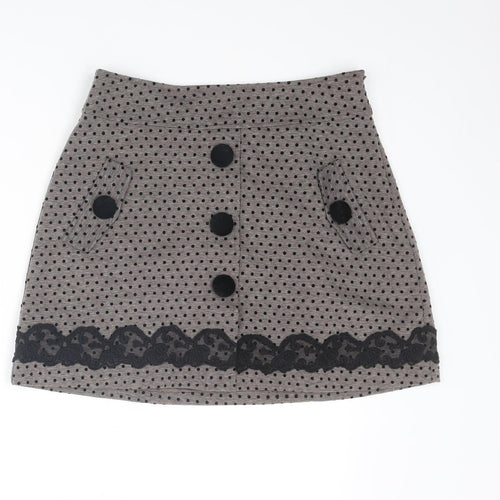 Darling Womens Brown Polka Dot Polyester A-Line Skirt Size S Zip