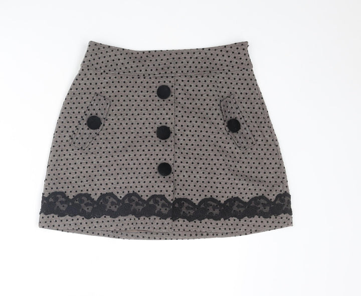 Darling Womens Brown Polka Dot Polyester A-Line Skirt Size S Zip