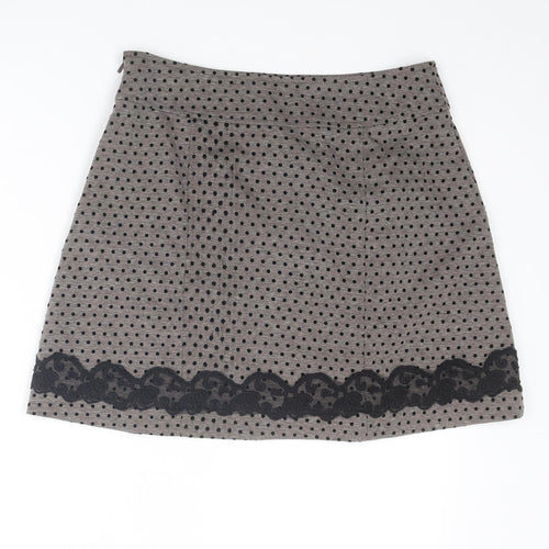 Darling Womens Brown Polka Dot Polyester A-Line Skirt Size S Zip