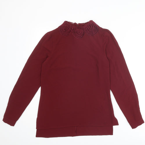 Warehouse Womens Red Polyester Basic Blouse Size 6 Mock Neck
