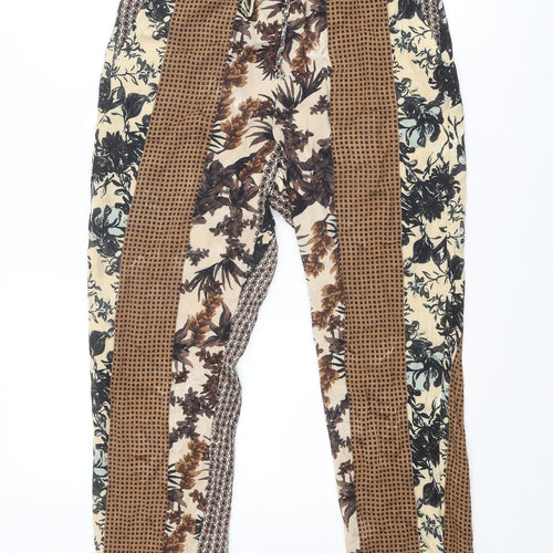 Zara Womens Multicoloured Geometric Viscose Trousers Size XS Regular Drawstring