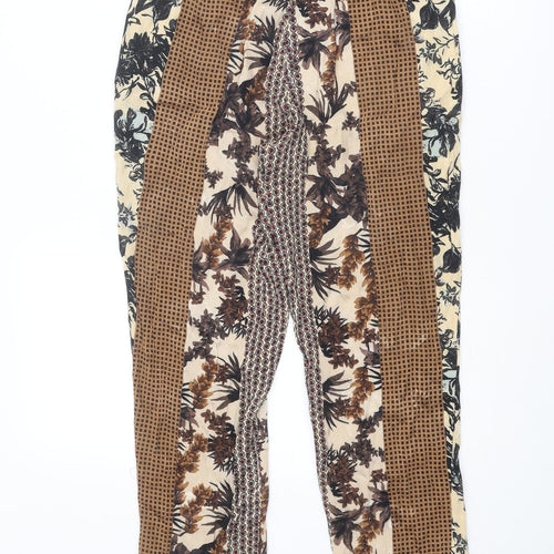 Zara Womens Multicoloured Geometric Viscose Trousers Size XS Regular Drawstring