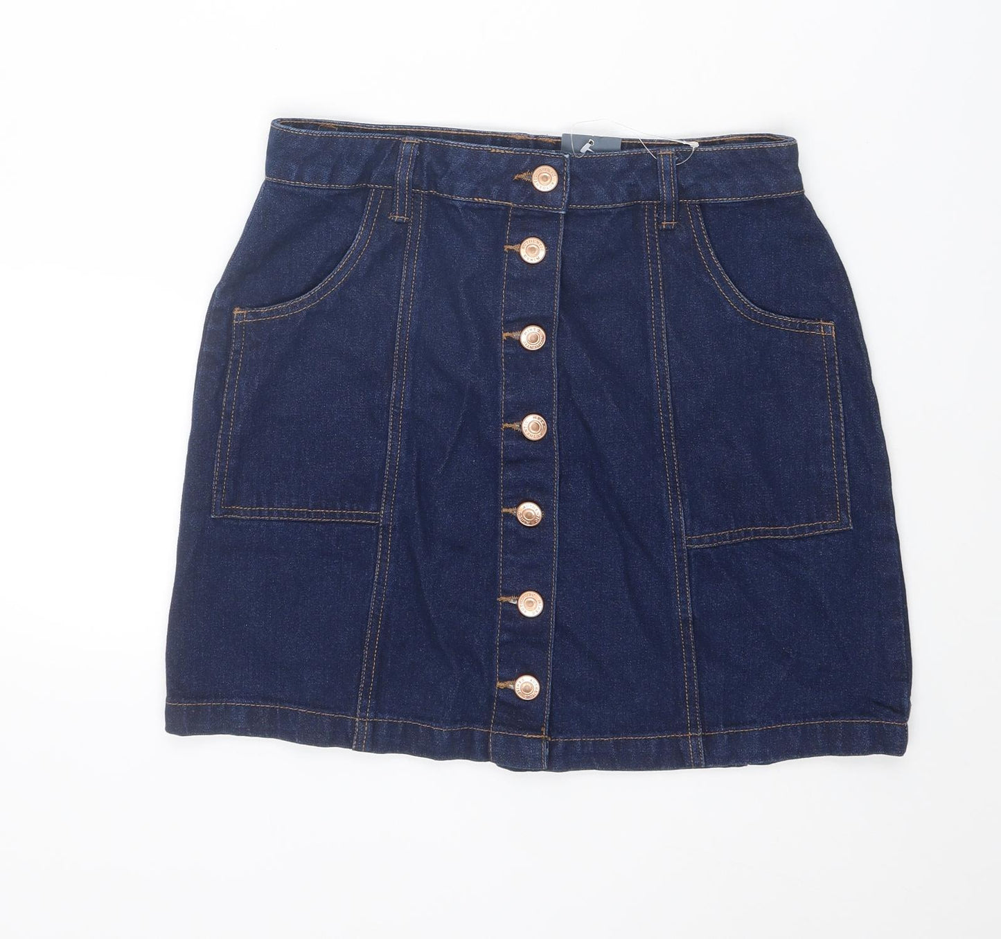 Papaya Womens Blue Cotton A-Line Skirt Size 8 Button