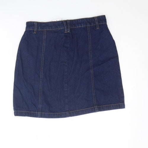 Papaya Womens Blue Cotton A-Line Skirt Size 8 Button