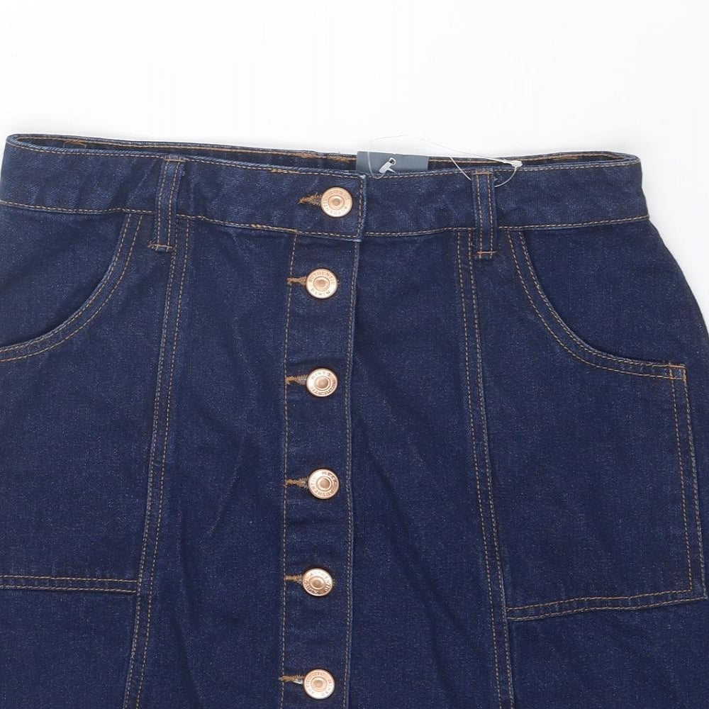 Papaya Womens Blue Cotton A-Line Skirt Size 8 Button