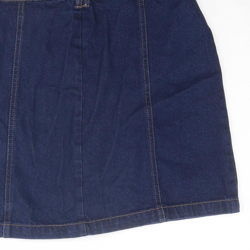 Papaya Womens Blue Cotton A-Line Skirt Size 8 Button