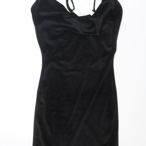 Missguided Womens Black Polyester Slip Dress Size 4 Halter Tie