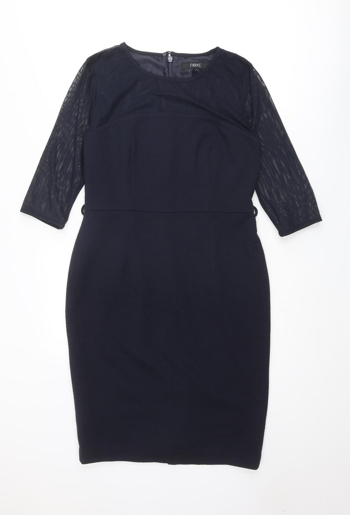 NEXT Womens Blue Polyester Shift Size 12 Round Neck Zip