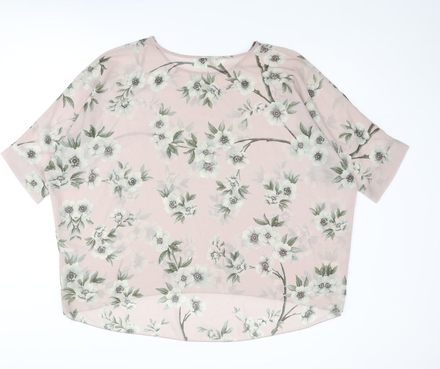 Apricot Womens Pink Floral Polyester Basic Blouse Size M Round Neck - Size M-L