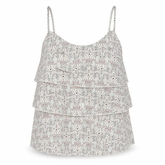 Front view of Oasis women’s multicoloured geometric polyester basic tank, size UK 12, round neck