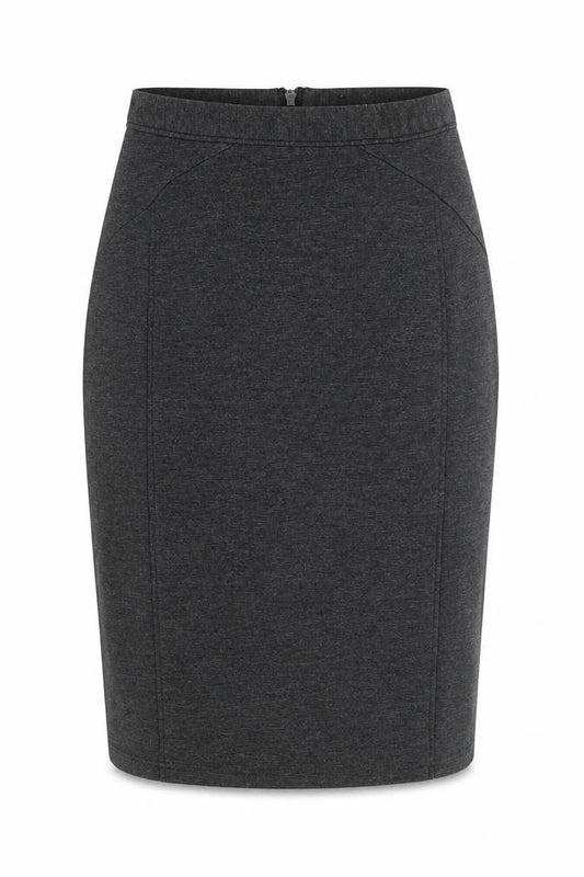 Front view of Warehouse women’s grey viscose straight & pencil skirt, size UK 10, zip