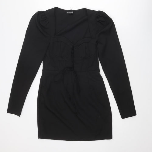 PRETTYLITTLETHING Womens Black Polyester Bodycon Size 10 Sweetheart Zip