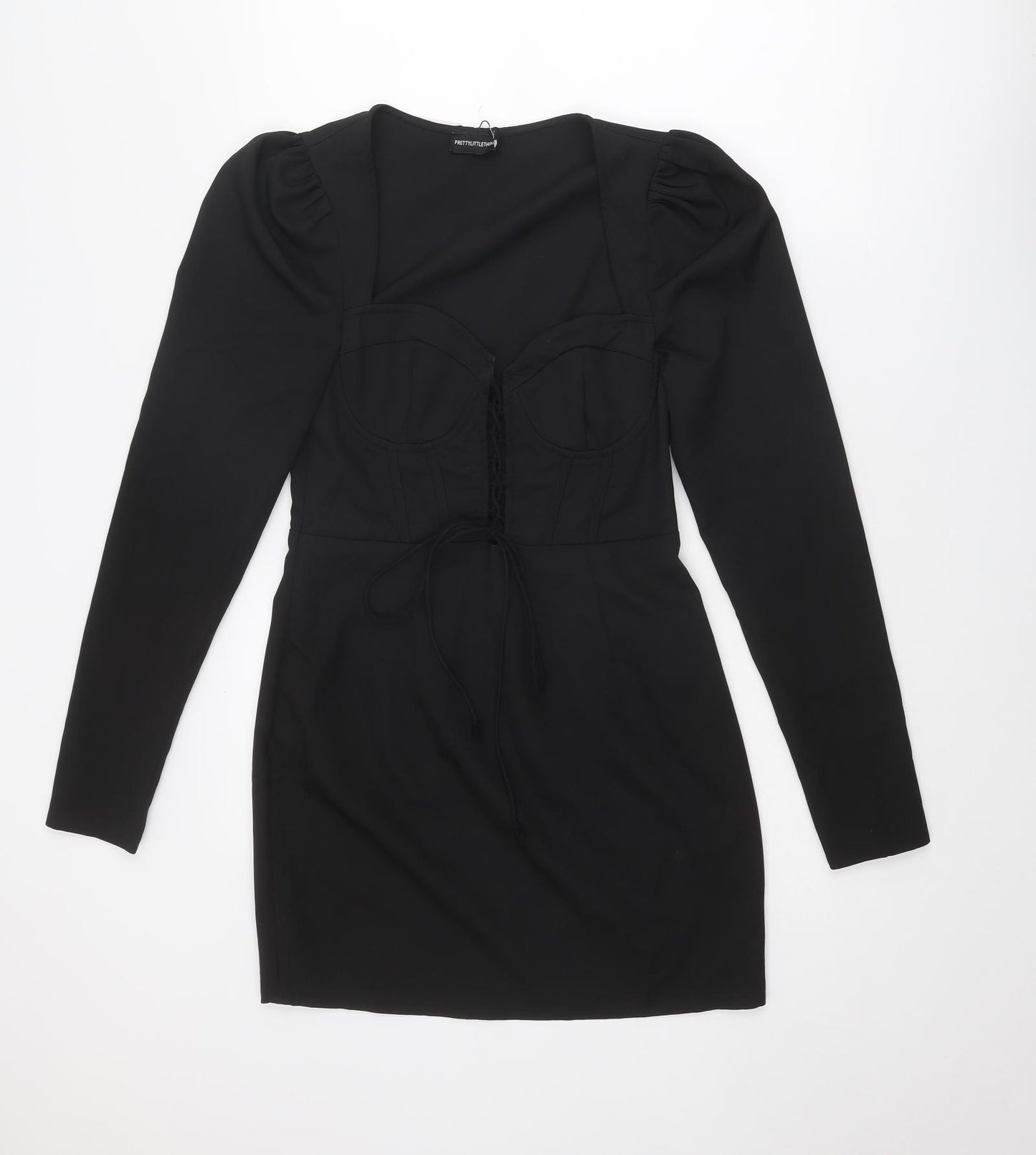 PRETTYLITTLETHING Womens Black Polyester Bodycon Size 10 Sweetheart Zip