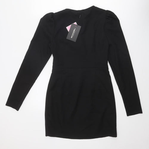PRETTYLITTLETHING Womens Black Polyester Bodycon Size 10 Sweetheart Zip