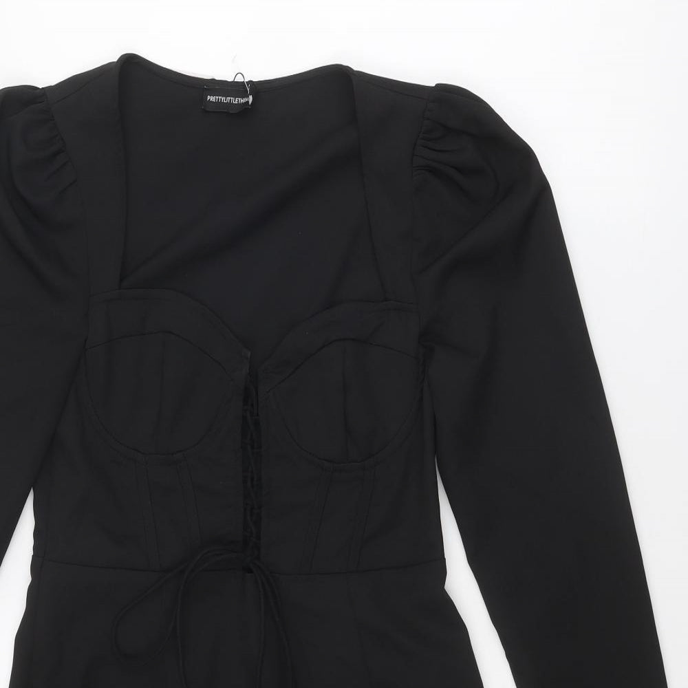 PRETTYLITTLETHING Womens Black Polyester Bodycon Size 10 Sweetheart Zip