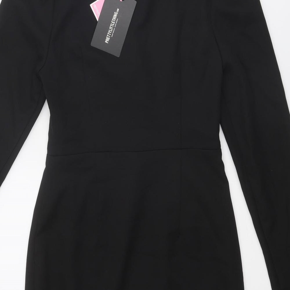 PRETTYLITTLETHING Womens Black Polyester Bodycon Size 10 Sweetheart Zip