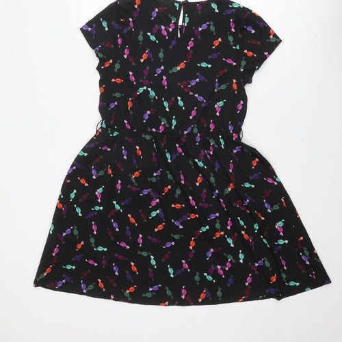 Influence Womens Black Floral Polyester Fit & Flare Size 10 Round Neck Button - Sweet pattern
