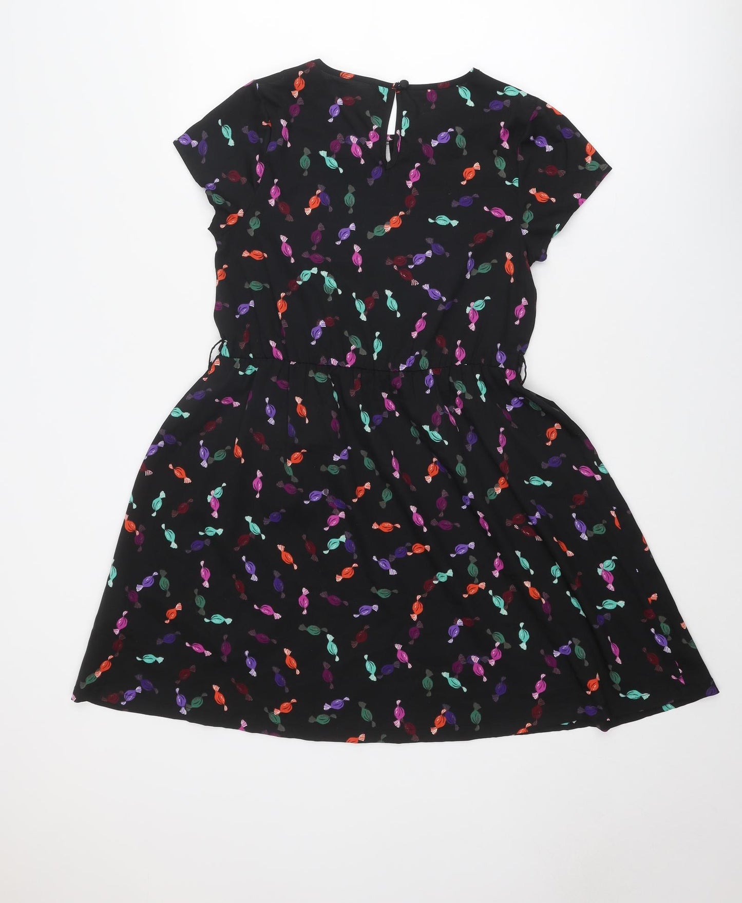 Influence Womens Black Floral Polyester Fit & Flare Size 10 Round Neck Button - Sweet pattern