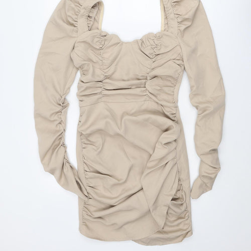 PRETTYLITTLETHING Womens Beige Polyester Bodycon Size 10 Sweetheart Zip