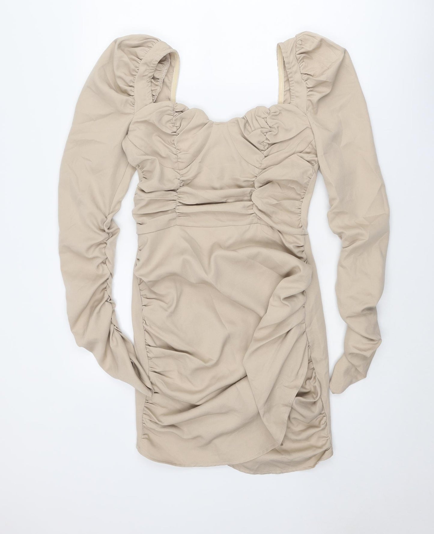 PRETTYLITTLETHING Womens Beige Polyester Bodycon Size 10 Sweetheart Zip