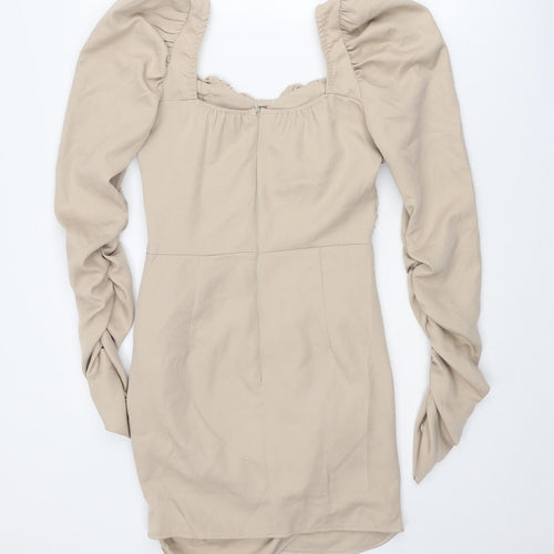 PRETTYLITTLETHING Womens Beige Polyester Bodycon Size 10 Sweetheart Zip