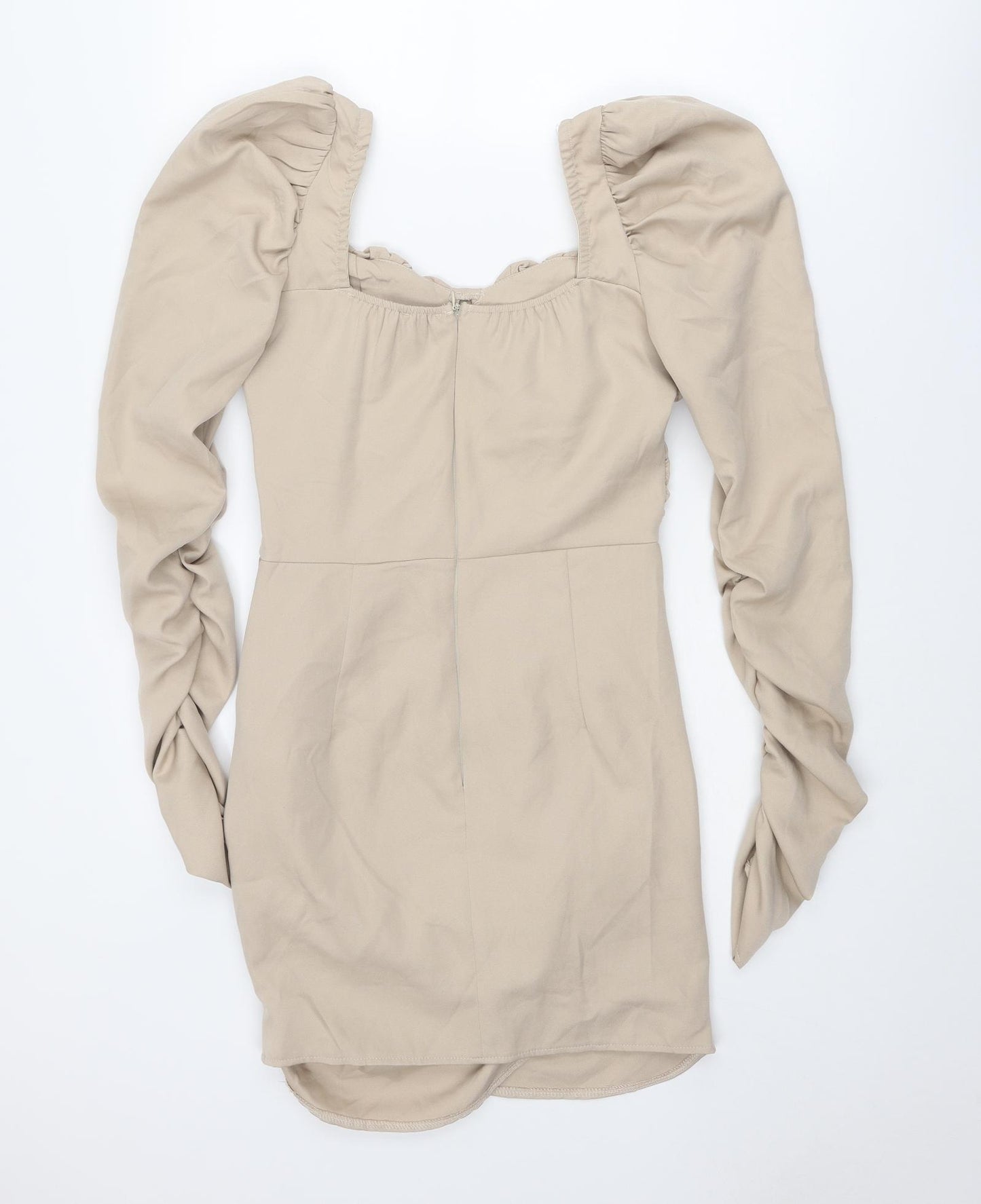 PRETTYLITTLETHING Womens Beige Polyester Bodycon Size 10 Sweetheart Zip