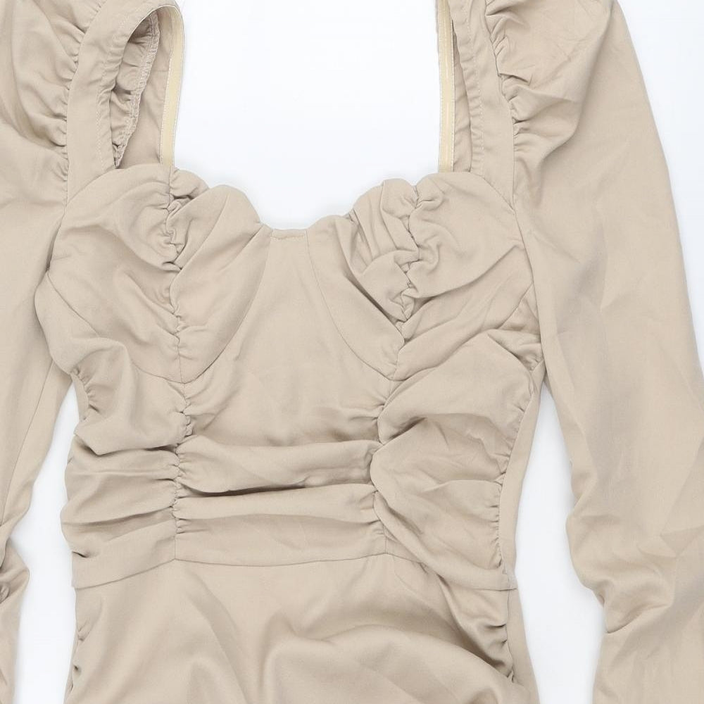 PRETTYLITTLETHING Womens Beige Polyester Bodycon Size 10 Sweetheart Zip